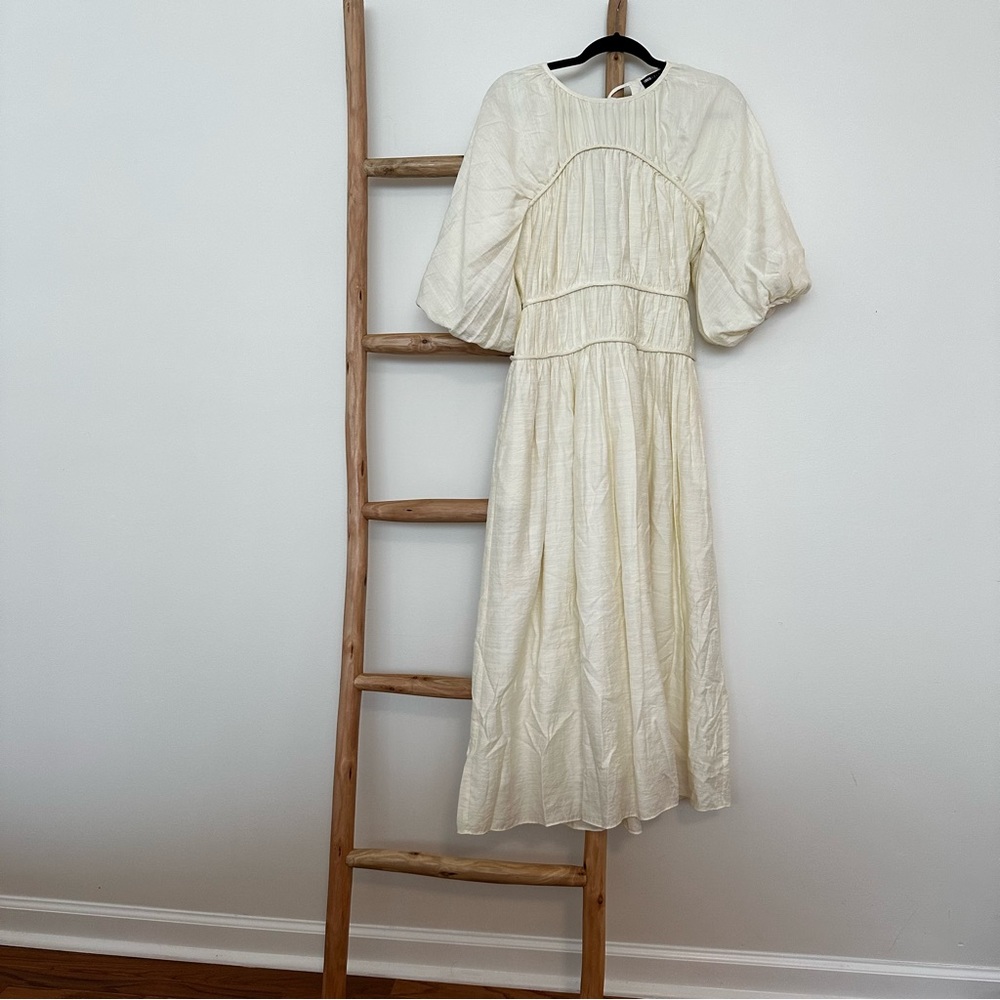 NWT Ivory/White Asos Puff Sleeve Midi Smock Dress with corset like fit.Open back